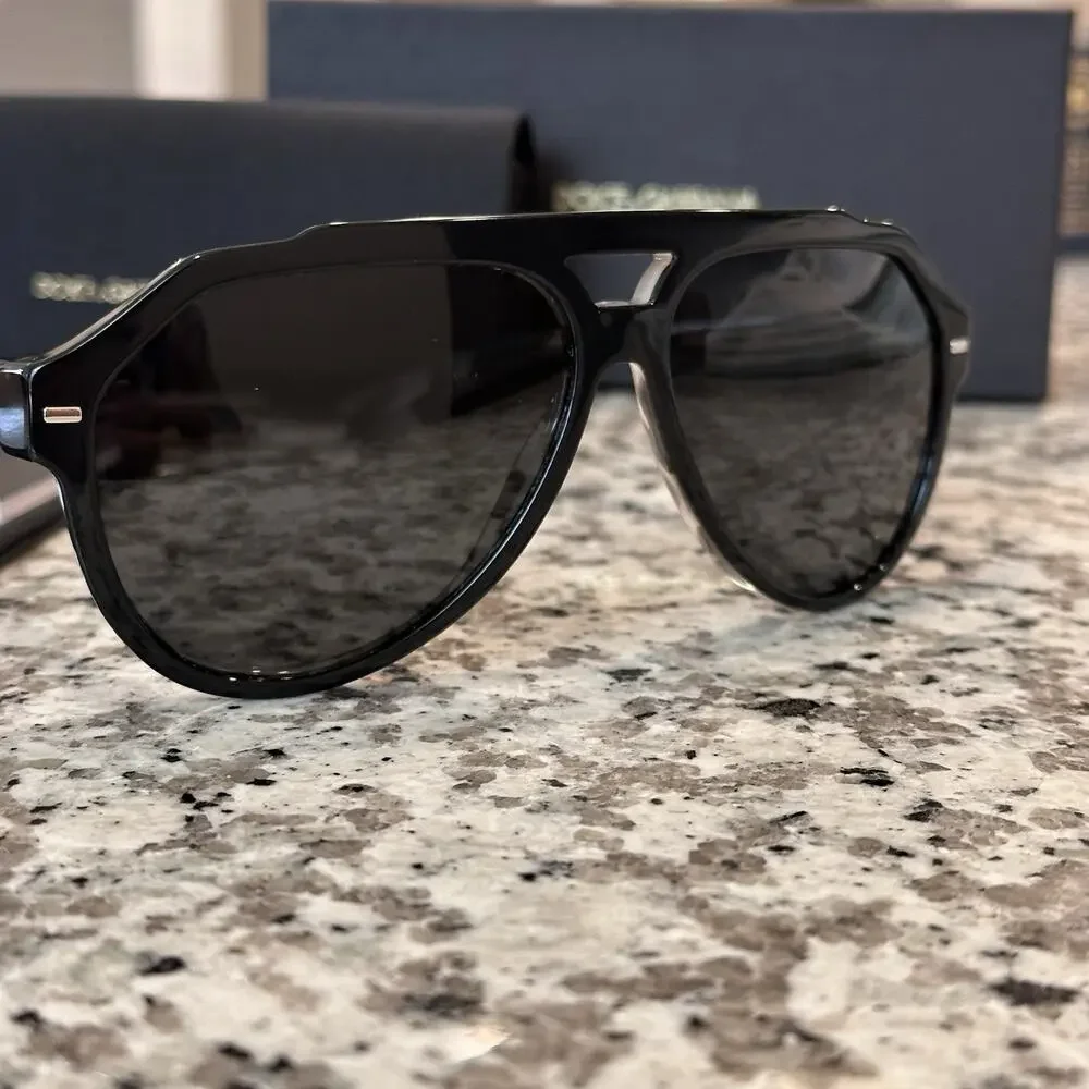 Dolce & Gabbana NEW DG 4452 Pilot Sunglasses Black on Grey Havana Aviator $415